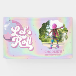 Let's Roll Fun Retro Roller Skating Girls Birthday Banner