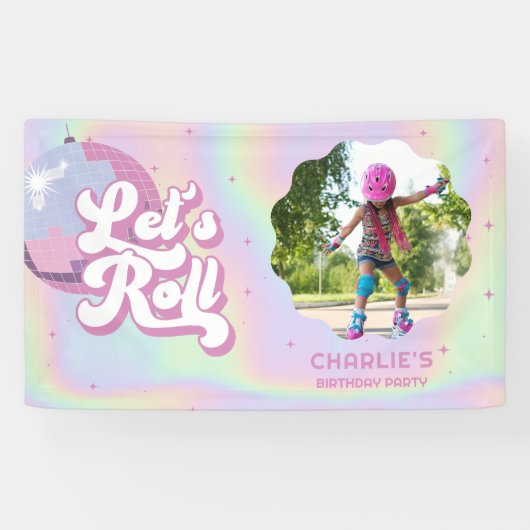Let's Roll Fun Retro Roller Skating Girls Birthday Banner (Horizontal)