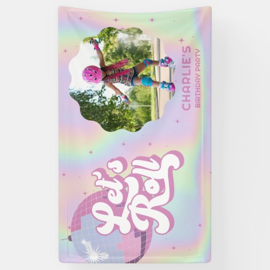 Let's Roll Fun Retro Roller Skating Girls Birthday Banner (Vertikal)