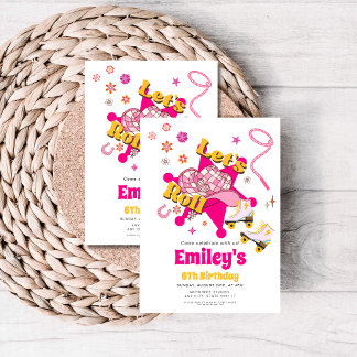 Let's Roll Girl Cowgirl roller skate Birthday  Einladung