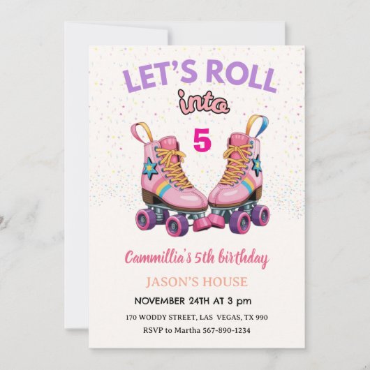 Let's Roll into 5 Retro Roller Skate Birthday Einladung (Vorderseite)