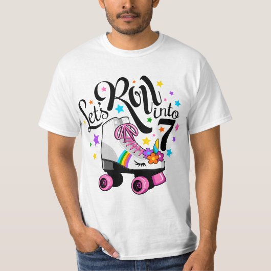 Lets roll into 7 Birthday. Unicorn, Roller skate  T-Shirt (Vorderseite)