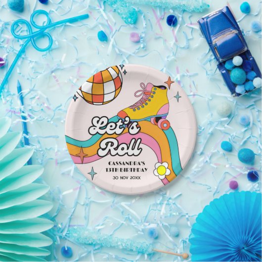 Let's Roll Retro Roller Skating Girl Birthday  Pappteller (Party)