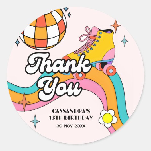 Let's Roll Retro Roller Skating Girl Birthday Runder Aufkleber (Vorderseite)