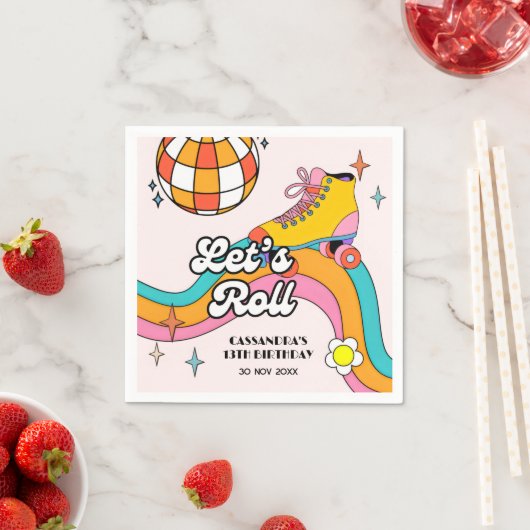 Let's Roll Retro Roller Skating Girl Birthday  Serviette (Beispiel)