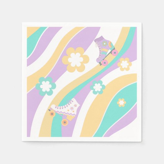 Lets Roll Roller Skate Groovy Girl Birthday Pastel Serviette (Vorderseite)