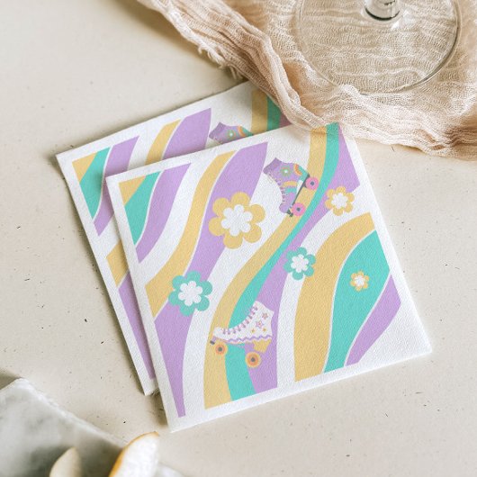 Lets Roll Roller Skate Groovy Girl Birthday Pastel Serviette