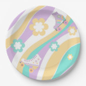 Lets Roll Roller Skate Retro Girl Birthday Pastel Pappteller (Vorderseite)