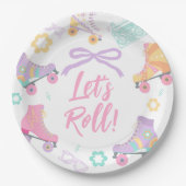 Lets Roll Roller Skate Retro Girl Birthday Pastel Pappteller (Vorderseite)