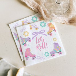 Lets Roll Roller Skate Retro Girl Birthday Pastel Serviette