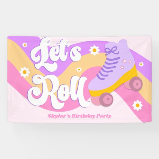 Let's Roll Roller Skate Skating Birthday Party Banner (Horizontal)
