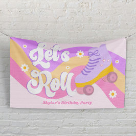 Let's Roll Roller Skate Skating Birthday Party Banner