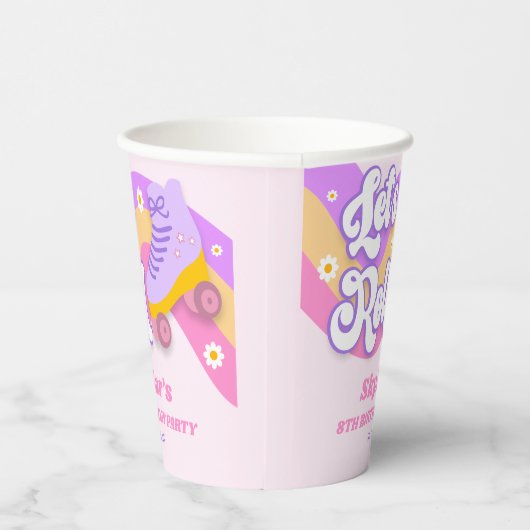 Let's Roll Roller Skate Skating Birthday Party Pappbecher (Rechts)