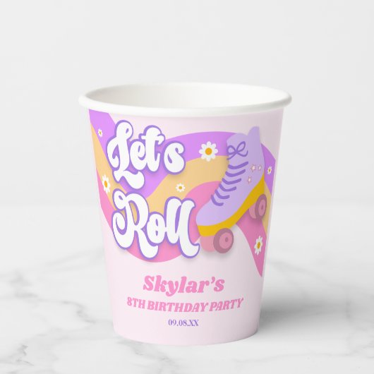 Let's Roll Roller Skate Skating Birthday Party Pappbecher (Vorderseite)