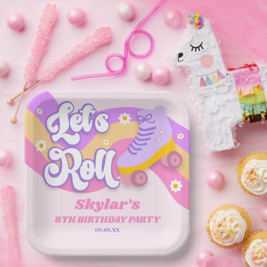 Let's Roll Roller Skate Skating Birthday Party Pappteller (Party)