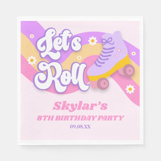 Let's Roll Roller Skate Skating Birthday Party Serviette (Vorderseite)