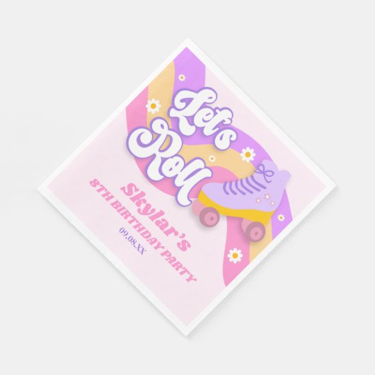 Let's Roll Roller Skate Skating Birthday Party Serviette (Ecke)