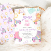 Lets Roll Roller Skate Skating Bow Girl Birthday Einladung