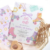 Lets Roll Roller Skate Skating Bow Girl Birthday Einladung