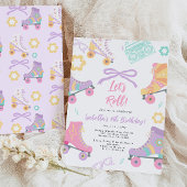 Lets Roll Roller Skate Skating Bow Girl Birthday Einladung