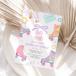 Lets Roll Roller Skate Skating Bow Girl Birthday Einladung