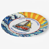 Let's Sail-abrate | Sailboat Themed Boy's Birthday Pappteller (Schrägansicht)