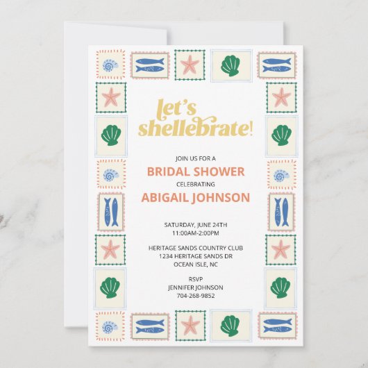 Let's Shellabrate Seashell Bridal Shower Einladung (Vorderseite)