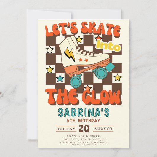 Let's Skate into the glow roller skating birthday Einladung (Vorderseite)