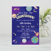 Let's Start the Countdown, Space Baby Shower Einladung (Stehend Vorderseite)