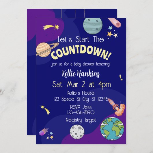 Let's Start the Countdown, Space Baby Shower Einladung (Vorne/Hinten)