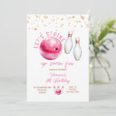 Let's Strike Girl 5th Pink bowling birthday party Einladung (Stehend Vorderseite)