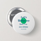 Let's strike up have fun green ball birthday name  button (Vorne & Hinten)