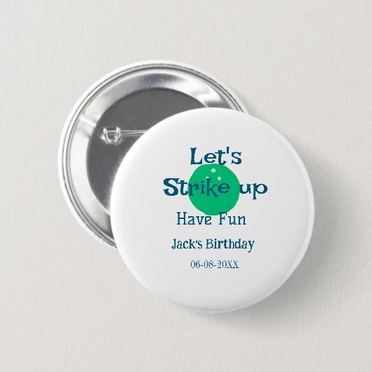 Let's strike up have fun green ball birthday name  button (Vorne & Hinten)