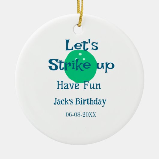 Let's strike up have fun green ball birthday name keramik ornament (Vorne)