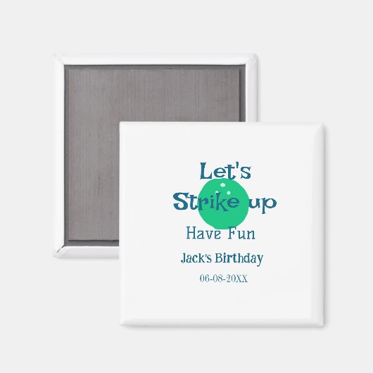Let's strike up have fun green ball birthday name magnet (Vorderseite/Rückseite)