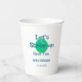 Let's strike up have fun green ball birthday name  pappbecher (Rückseite)