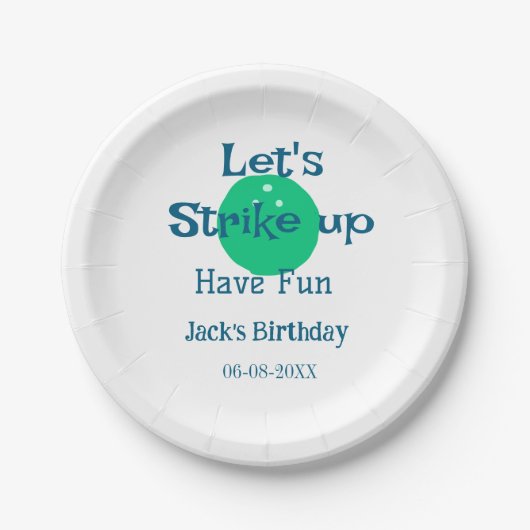 Let's strike up have fun green ball birthday name pappteller (Vorderseite)