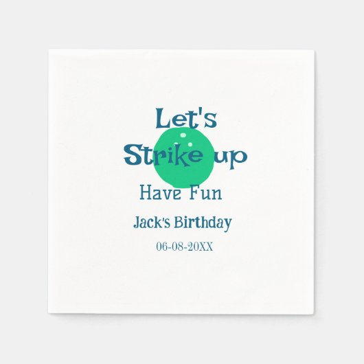 Let's strike up have fun green ball birthday name serviette (Vorderseite)