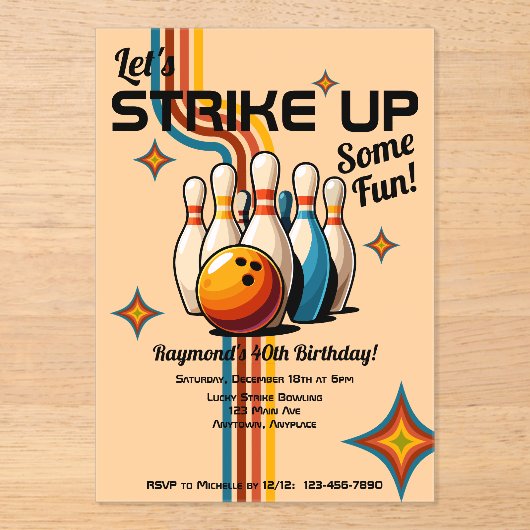 Let's Strike Up Some Fun Bowling Birthday Party Acryleinladungen (Vorderseite)
