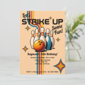 Let's Strike Up Some Fun Bowling Birthday Party Einladung (Stehend Vorderseite)