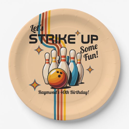 Let's Strike Up Some Fun Bowling Birthday Party Pappteller (Vorderseite)