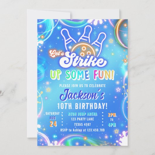 Let's Strike Up Some Fun Bowling Boy Birthday Einladung (Vorderseite)