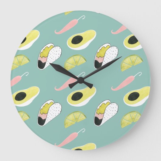 Let's Taco About Love | Taco Element Pattern Große Wanduhr (Vorderseite)