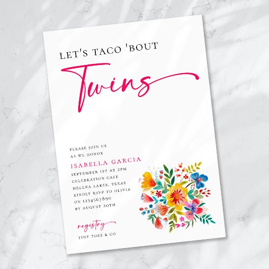 Let's Taco 'Bout Twins Floral Fiesta Baby Shower Einladung