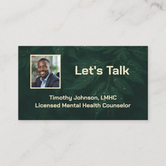 Lets Talk Dark Green Leafy Mental Health Counselor Visitenkarte (Vorderseite)