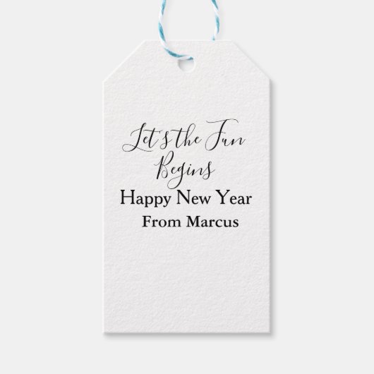 lets the fun begins happy new year name year simpl geschenkanhänger (Vorderseite)
