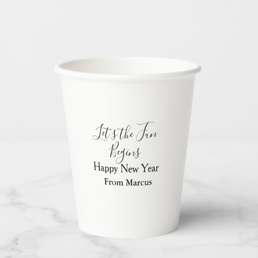 lets the fun begins happy new year name year simpl pappbecher (Vorderseite)