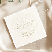 Let's Toast Ivory & Gold Seashell Coastal Wedding Serviette