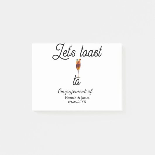 Let's toast to engagement party name date glass post-it klebezettel (Vorderseite)