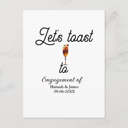 Let's toast to engagement party name date glass postkarte (Vorderseite)